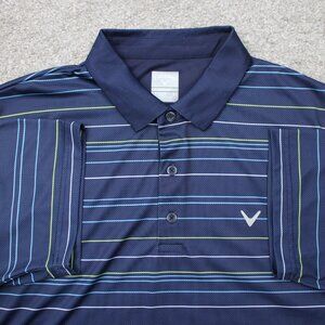 Callaway Polo Shirt Mens Large Blue Striped Opti-Dri Golf Polyester Short Sleeve